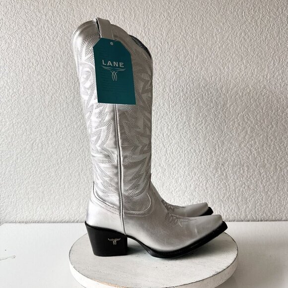 NEW Lane SMOKESHOW Womens Cowboy Boots 6 Silver Western Cowgirl Mid Calf Tall - Picture 2 of 11